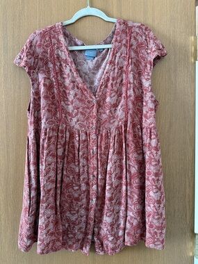 Vanessa Virginia Dusty Rose Floral Sleeveless Tunic – Size Large